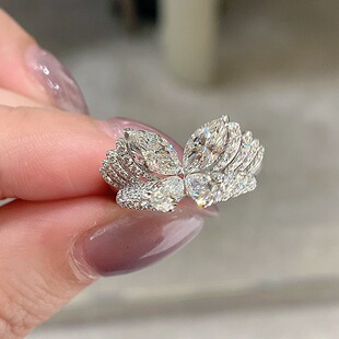 本命年S925纯银优雅层次感满钻幻影蝴蝶戒指女真钻戒蝴蝶多重奏指