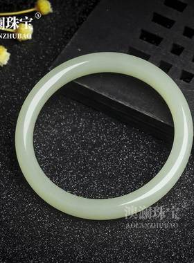 本命年外蒙料浅晴水细圆条手镯青玉圆条玉镯女款玉石美人镯礼物