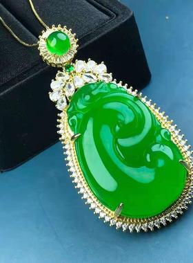 本命年银镶嵌绿玉髓如意吊坠挂件玉石手串礼物