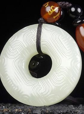 本命年新疆和田玉平安扣吊坠男女款精雕如意罗马云纹平安扣玉坠礼