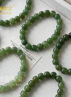 本命年新疆和田玉手串青海料老型珠手饰圆珠手链玉石配件礼物