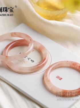 本命年朵朵桃花灼灼其华桃花酿圆条玉镯丝玉桃花手镯气质少女款礼