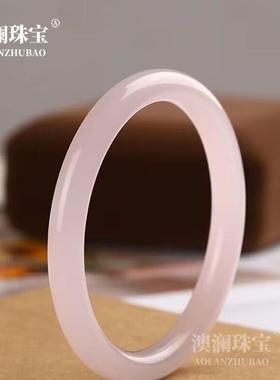 本命年高外蒙料和田玉藕粉色手镯细圆条少女款玉镯宽条粉色手镯礼