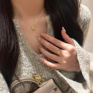 本命年枕形切割招财戒指项链S925纯银高碳钻富家小姐钻戒锁礼物