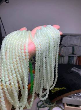 本命年和田玉圆珠和田玉青海料白冰晴6m圆珠108颗佛珠冰透无裂礼