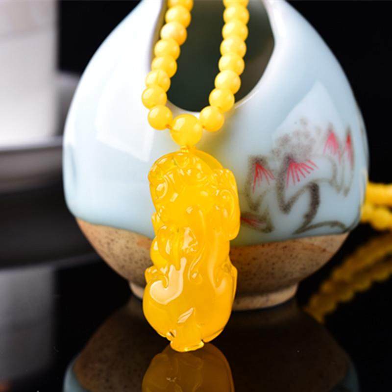 本命年蜜蜡琥珀貔貅吊坠挂件男女款礼物