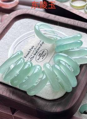 本命年东陵玉戒指蓝水翡翠平替油青色戒指丝玉戒圈礼物