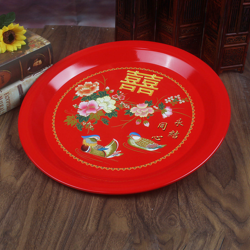 结婚用喜托盘婚礼敬茶敬酒家用红色圆形器茶盘婚庆糖果盘在类目 餐饮具, 茶具, 茶盘中 - 来自Buy2taobao.com提供专业的淘宝代购服务