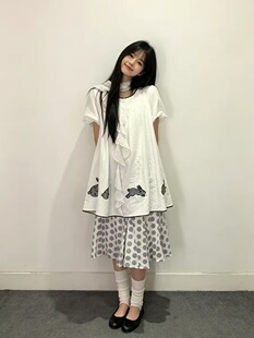 古早味穿搭日系圆领短袖高腰衬衫兔子印花宽气质松上衣长款T恤女