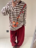 百搭上衣 T恤女2026春季 现货 趣味小马卡通印花条纹撞色长袖