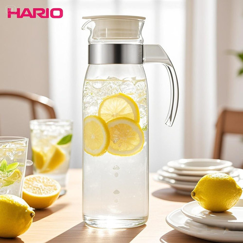 日本原装进口Hario冷水壶耐热玻璃壶凉水壶白色果茶壶家用1400ML