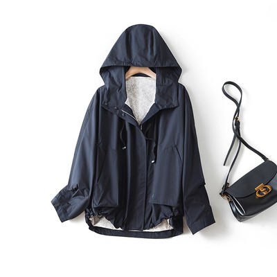 防风防泼水 进口面料运动风连帽风衣女春秋宽松感双层长袖外套