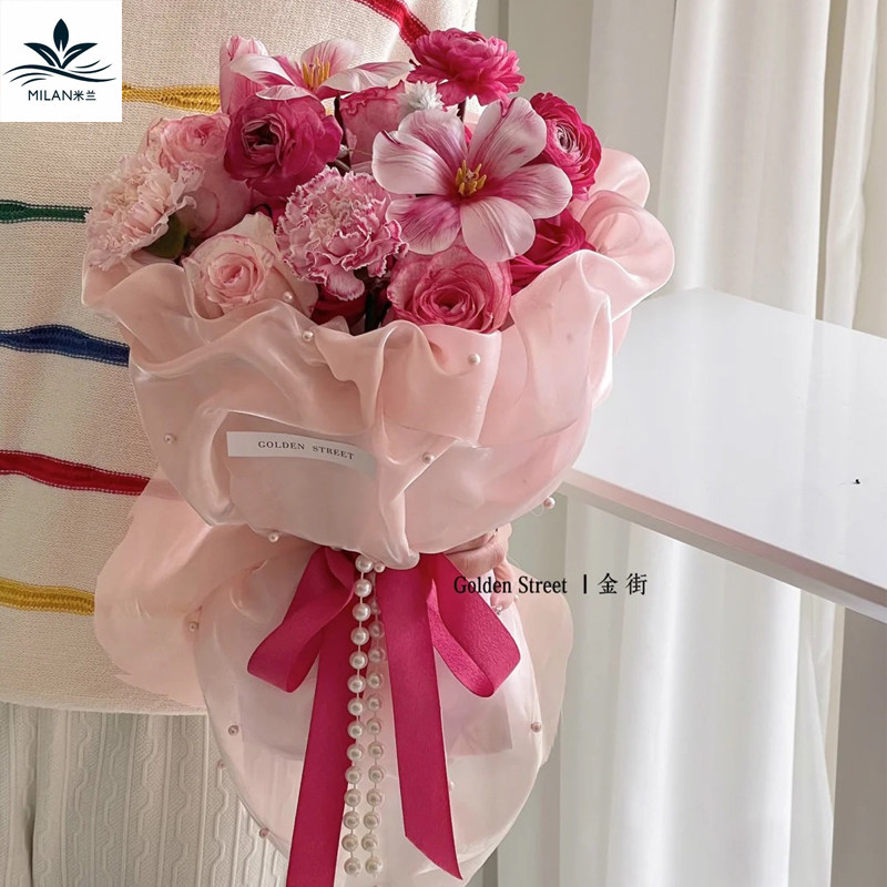 冰丝包花纱网圆形花束真丝包花布