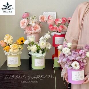 圆形迷你小圆桶花盒鲜花包装盒花艺插花礼物盒抱抱桶花艺包装材料