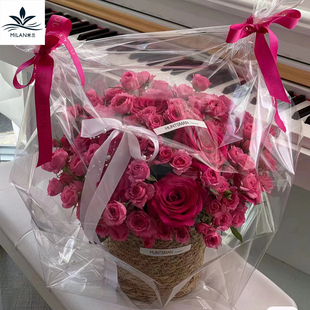 米兰 新静电花艺防尘袋鲜花花束透明opp膜玻璃纸袋花篮防水包装袋