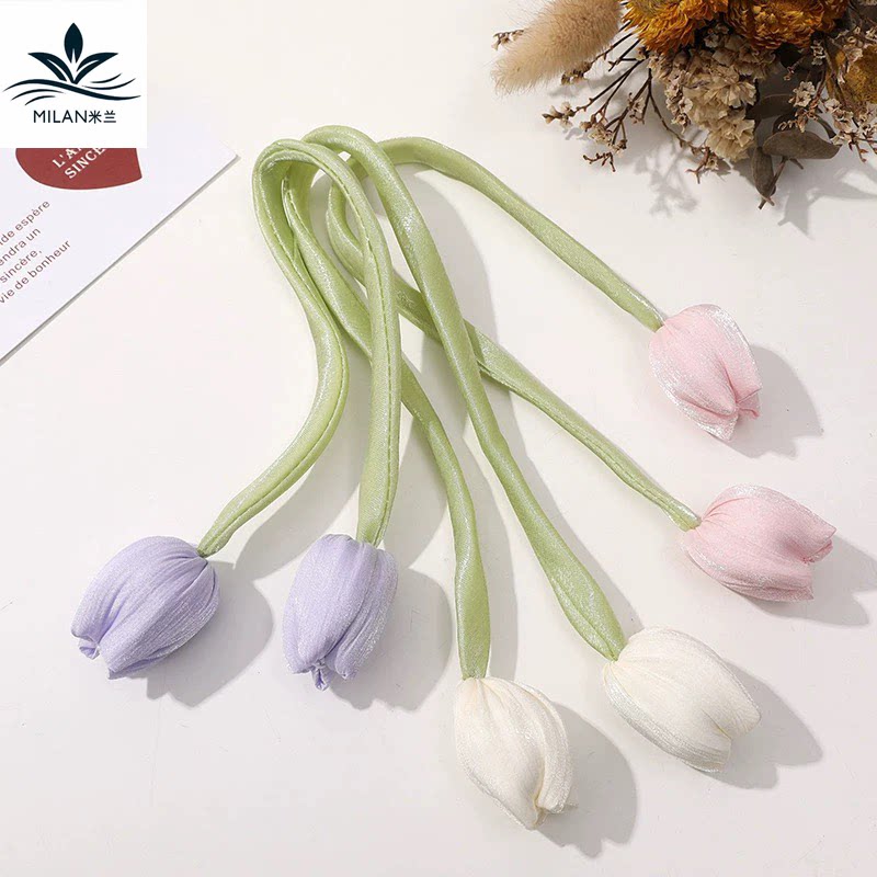 米兰ins风布艺双头郁金香花朵配件花束装饰蝴蝶结丝带手工diy材料