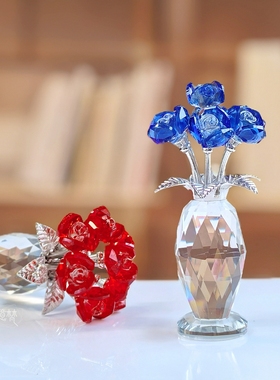 水晶玫瑰花摆件生日礼物桌面摆件