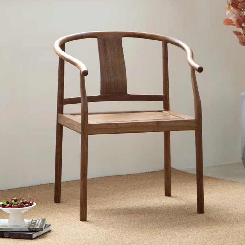 新中式黑胡桃木仿古圈椅老榆木休闲椅实木茶椅扶手靠背椅围椅客椅