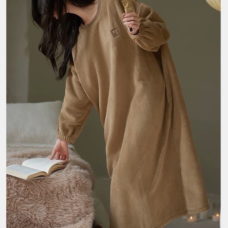 25年秋冬季新款长袖连衣睡裙衣加厚德绒带口袋宽松大码300斤简约,女装/女士精品,连衣裙,淘宝优惠券,粉丝福利购,淘宝优惠卷