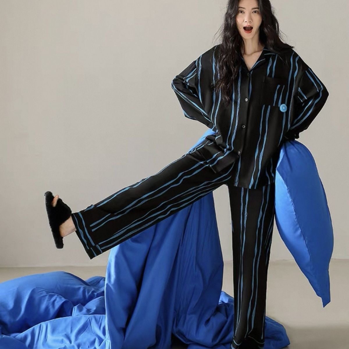 25年春秋冬印花竖纹女长袖长裤睡衣2件套装可外穿高级感睡衣大码,女士内衣/男士内衣/家居服,睡衣/家居服套装,淘宝优惠券,粉丝福利购,淘宝优惠卷