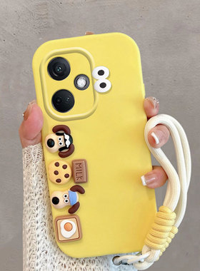 适用于oppok11手机壳卡通可爱小狗pjc110立体5g新款0pp0k11oppo全包防摔手绳保护套软壳女款个性创意超萌黄色