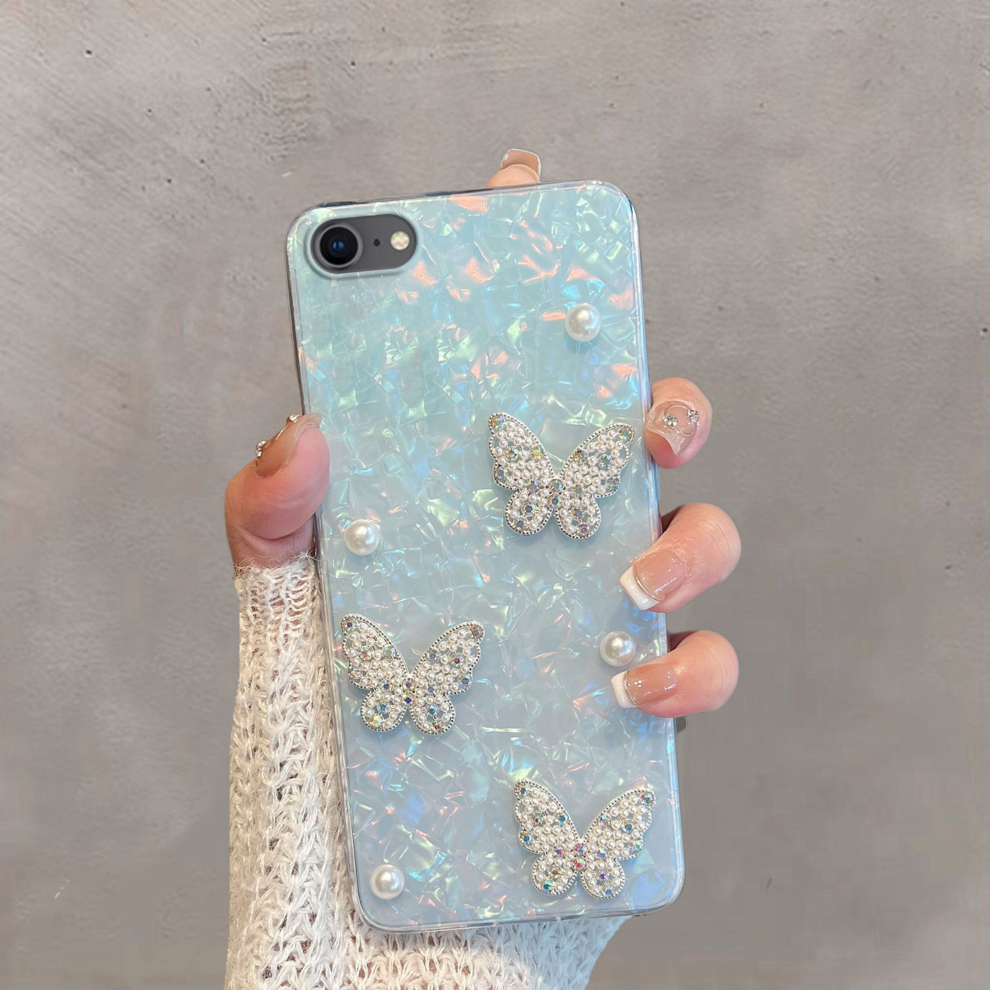 适用于苹果8手机壳iphone7半透明se3新款女es2小清新A1660蝴蝶i7高级感i8外壳ip7s防摔手链保护套七8s小ip八