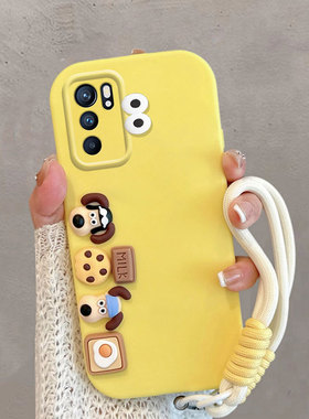 适用于opporeno6手机壳0pp0reno6pro5g卡通小狗peqm00可爱pepm00全包防摔手绳保护套opreno65g创意新款软壳女