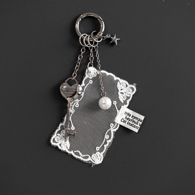 BlankLabel爱心钥匙蕾丝布片挂件