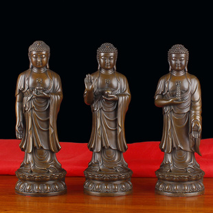 铜三宝佛佛像摆件一套站像释迦牟尼药师佛阿弥佗佛如来佛三世佛
