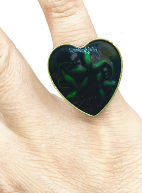 欧美复古绿爱心戒指情侣饰品