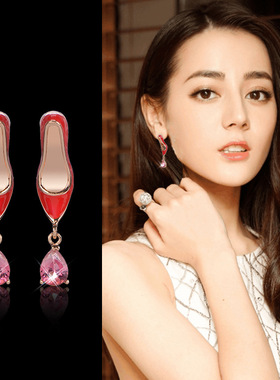 E557红色高跟鞋耳钉女 气质耳坠925银针耳饰 性感耳环潮流饰品