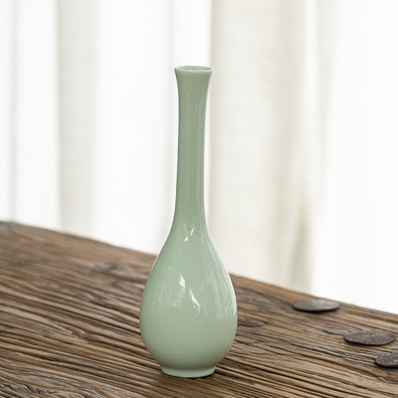 白瓷观音瓶玉净瓶花插长颈瓶细口青瓷小花瓶供佛花器陶瓷摆件禅意