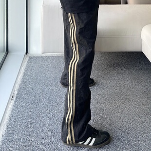 三条杠侧条纹美式复古速干冲锋裤男女夏季薄款裤子宽松运动休闲裤