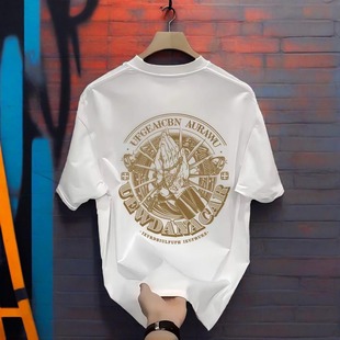 欧美复古潮牌高街保佑T恤半袖女男美式街头痞帅佛手印花宽松短袖