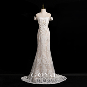 法式 新娘结婚迎宾出门纱复古蕾丝鱼尾礼服裙 一字肩轻婚纱2026新款