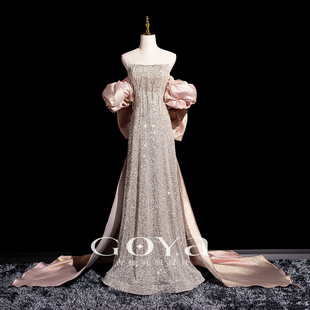 敬酒服高级感轻奢抹胸订婚礼服裙晨袍亮片超仙晚礼服女宴会主持人