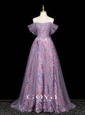 紫色超仙晚礼服女2026新款高级感一字肩敬酒服新娘订婚礼服成人礼