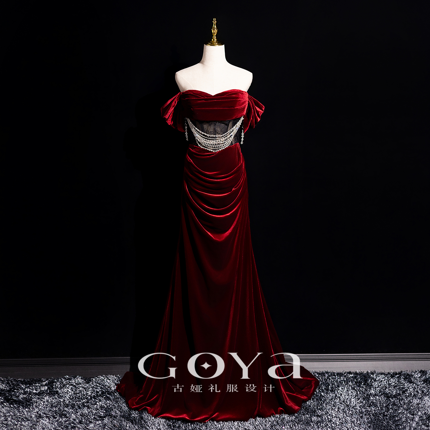 显白酒红色年会礼服高端轻奢鱼尾