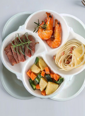 陶瓷分餐盘大人减脂一人食家用四格盘纯白餐盘减肥早餐盘可微波炉