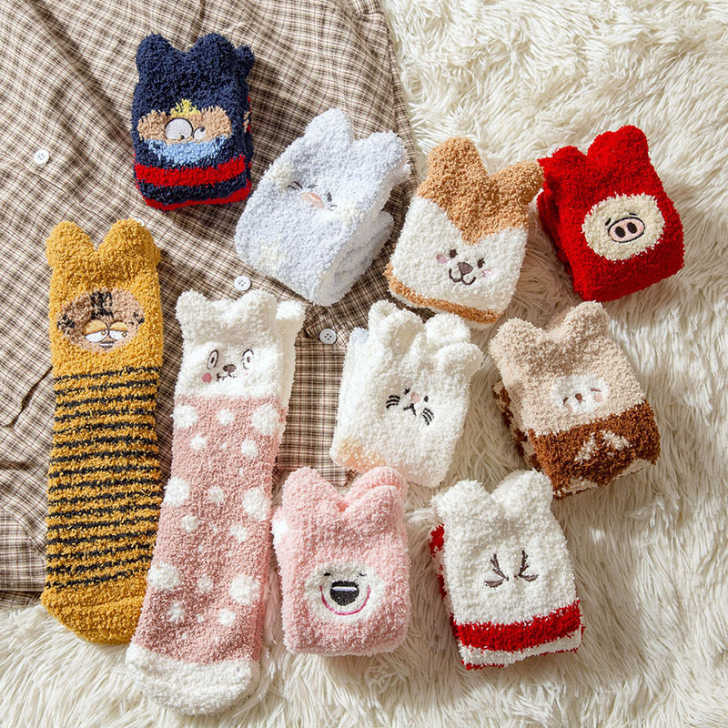 立体耳朵珊瑚绒袜子女秋冬日系软妹可爱动物居家保暖毛巾地板棉袜,女士内衣/男士内衣/家居服,短袜,淘宝优惠券,粉丝福利购,淘宝优惠卷