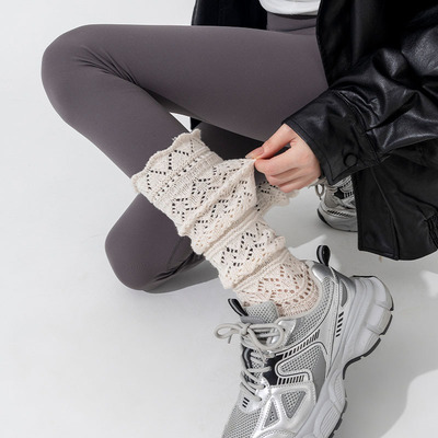 复古镂空羊毛小腿袜女ins秋冬季韩系时尚重工花边小腿长筒堆堆袜