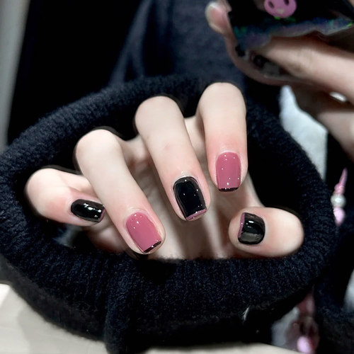 库洛米同款配色穿戴甲纯手工美甲指甲贴片成品穿戴甲短款可拆卸