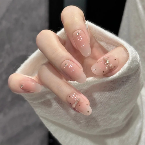 【奶杏微光】裸粉水钻穿戴甲显白美甲温柔高级感日常成品甲片