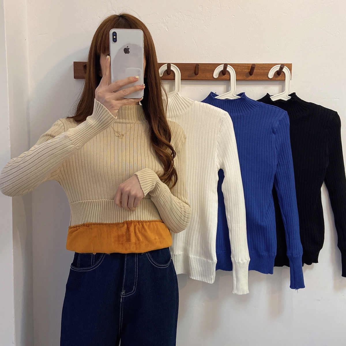 Real price sweater 2021 spring base coat autumn and winter with plush and thickened sweater to keep warm