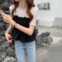 Real price real shot Korean version short top lace stitching small sexy bottoming Shirt Short Sleeve T-Shirt women's wear