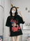 EUROPEAN MID-LENGTH ROUND NECK THREE-DIMENSIONAL FOAM CARTOON PRINT T-SHIRT WOMENS SUMMER OVERSIZE VERSATILE SHORT-SLEEVED TOP