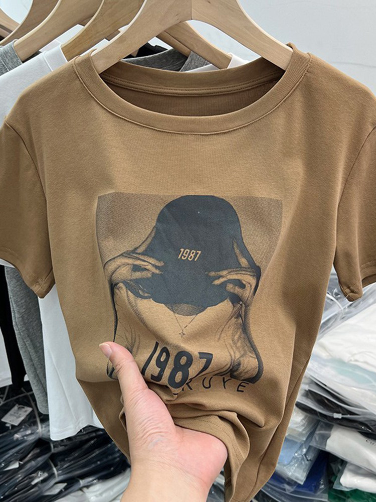 EUROPEAN GOODS AVATAR PRINT SHORT SLEEVE T-SHIRT WOMENS 2024 SUMMER CLOTHES NEW RETRO CASUAL AND VERSATILE FOREIGN GAS SHIRT TOP TIDE