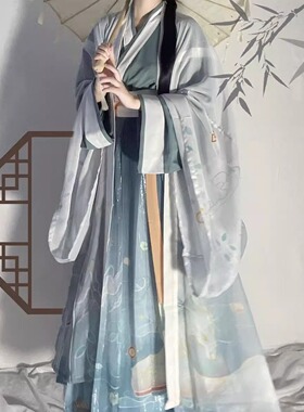 出租汉服女白泽魏晋制交领齐腰古装襦裙表演出走秀租赁租借