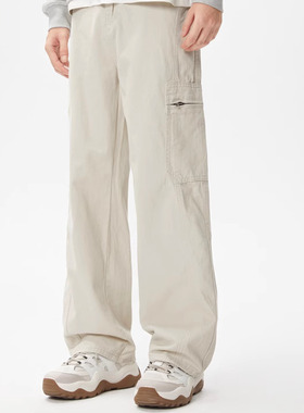 DL brand秋冬日系简约纯色拉链设计感工装裤男女同款百搭宽松长裤