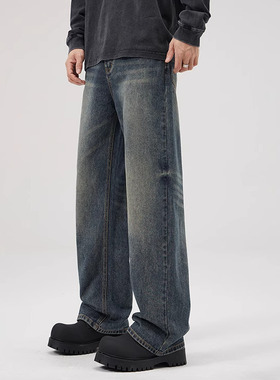 DL brand四季款水洗黑美式复古cleanfit宽松直筒牛仔裤阔腿裤男女